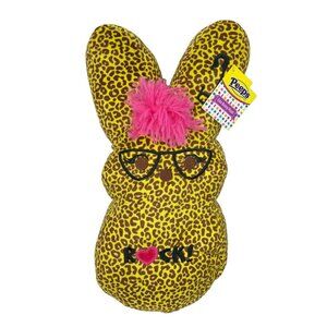 Peeps Punk Rock Bunny Yellow Cheetah Print 16" Easter Plush